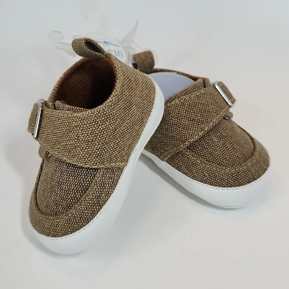 Newborn 0-3 Brown & White Little Buckles Shoes CCilu Stepping Stone